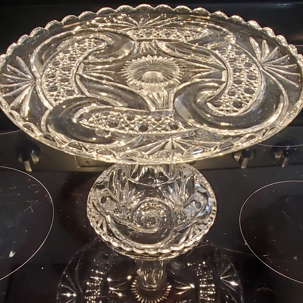 West Virginia Glass Company No. 213 AKA Scroll Cane Band Cake Stand Circa 1895